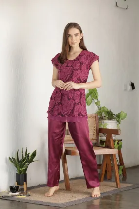 Layered chiffon & Satin Night suit