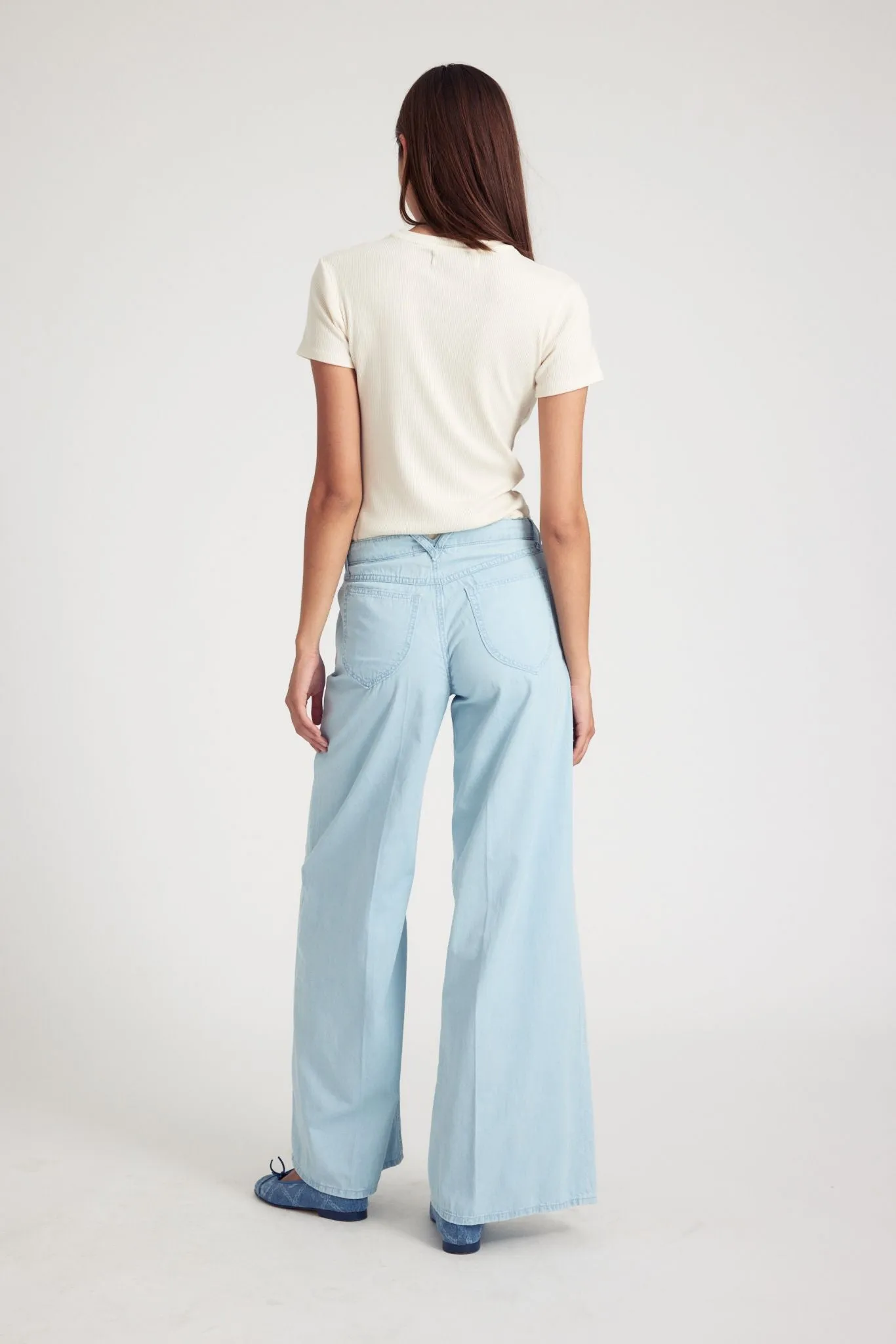 Light Blue Chambray Wide Leg Pants