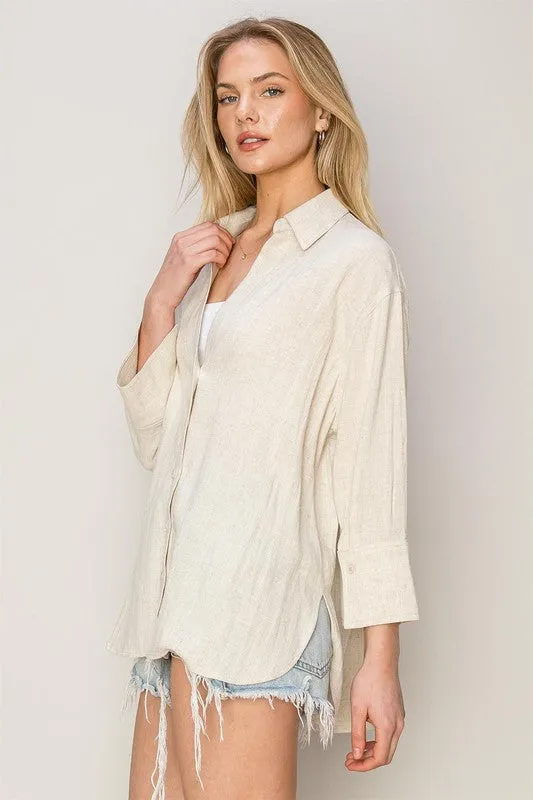 Linen Blend Button Down