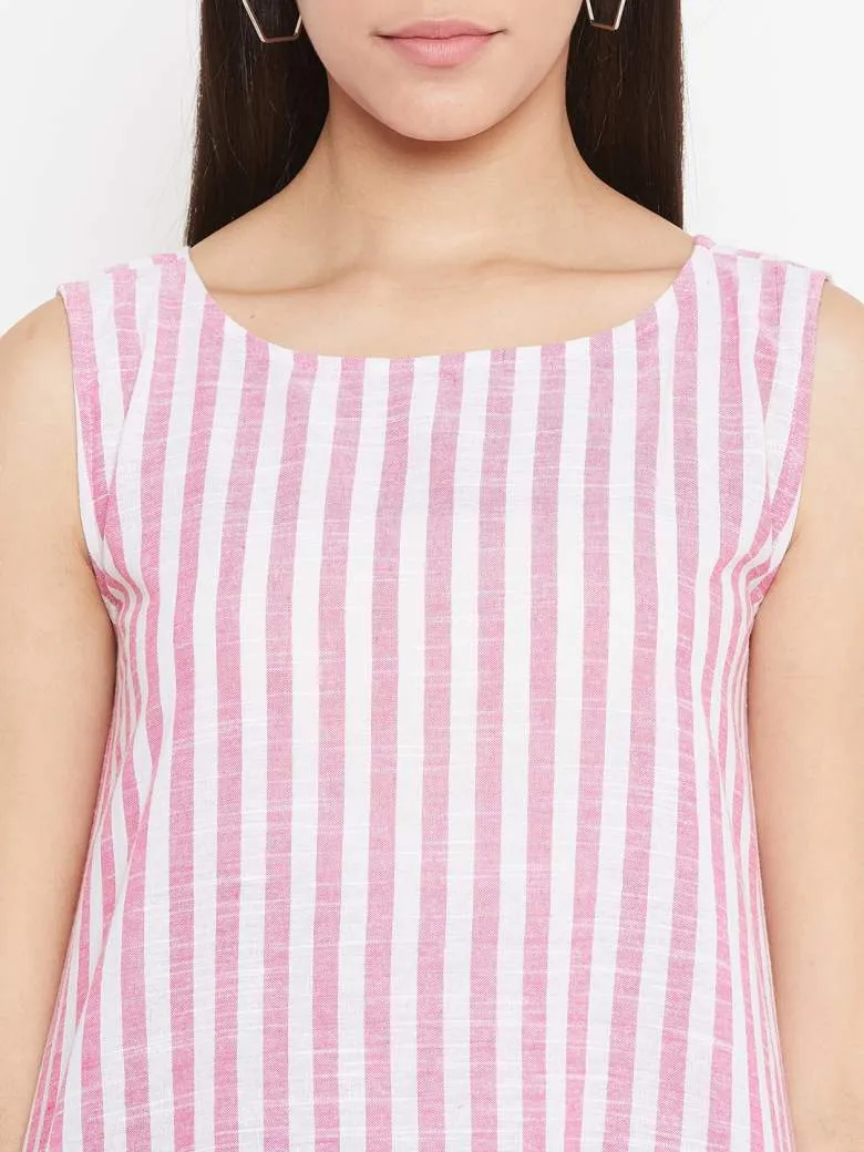 Long Pink Striped Dress In Cotton