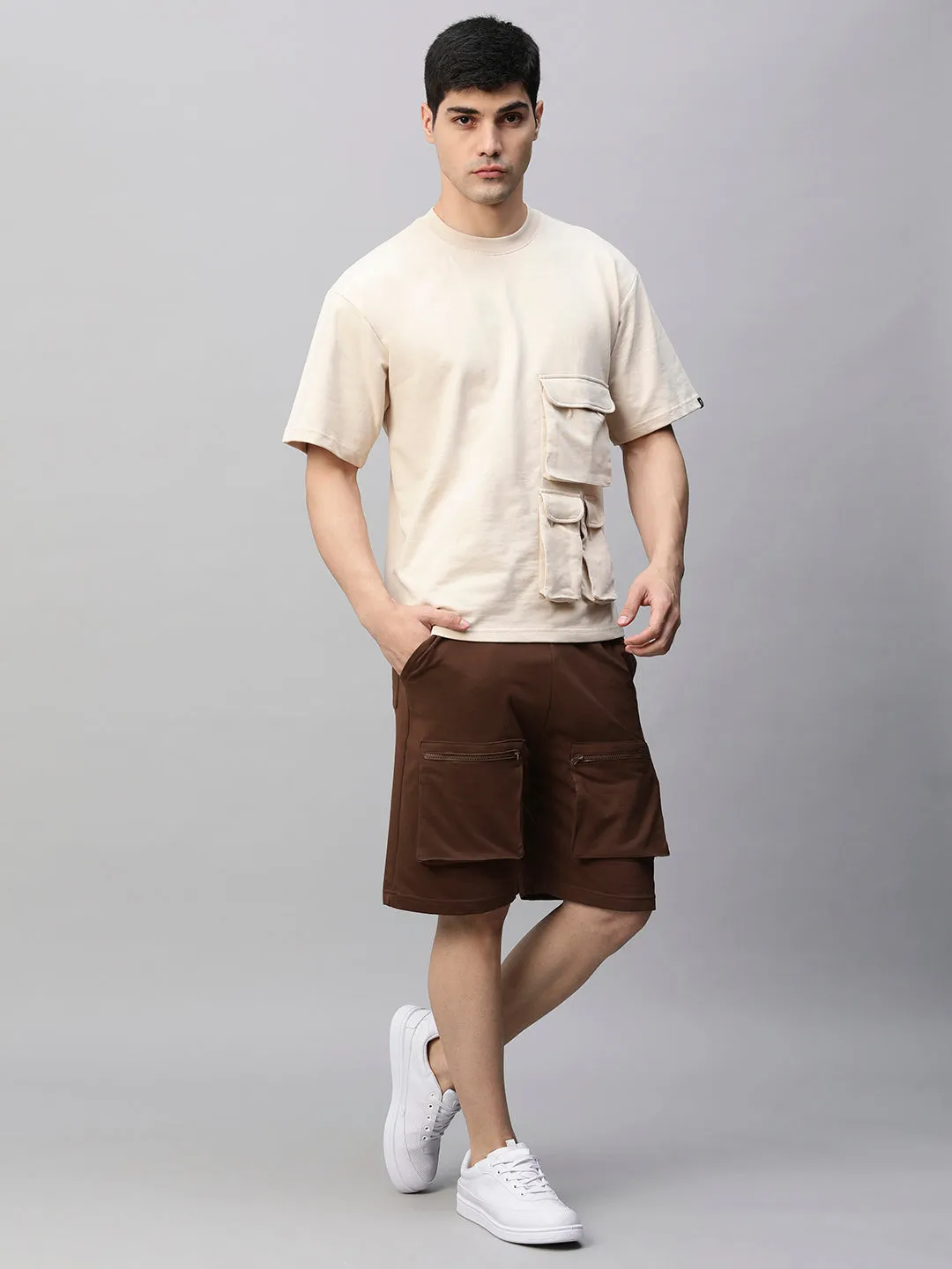 Men Premium Cargo Co-ord Set - Beige & Cocoa