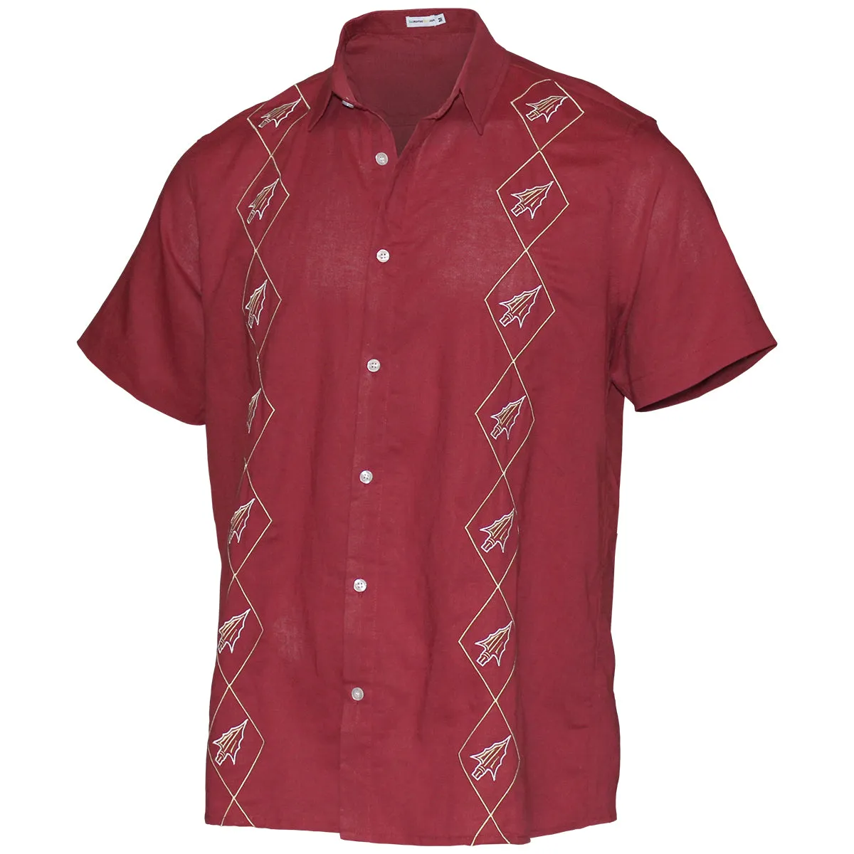 Men's Arrowhead Design Woven Short Sleeve Button Down Shirt - Garnet