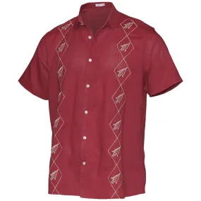 Men's Arrowhead Design Woven Short Sleeve Button Down Shirt - Garnet