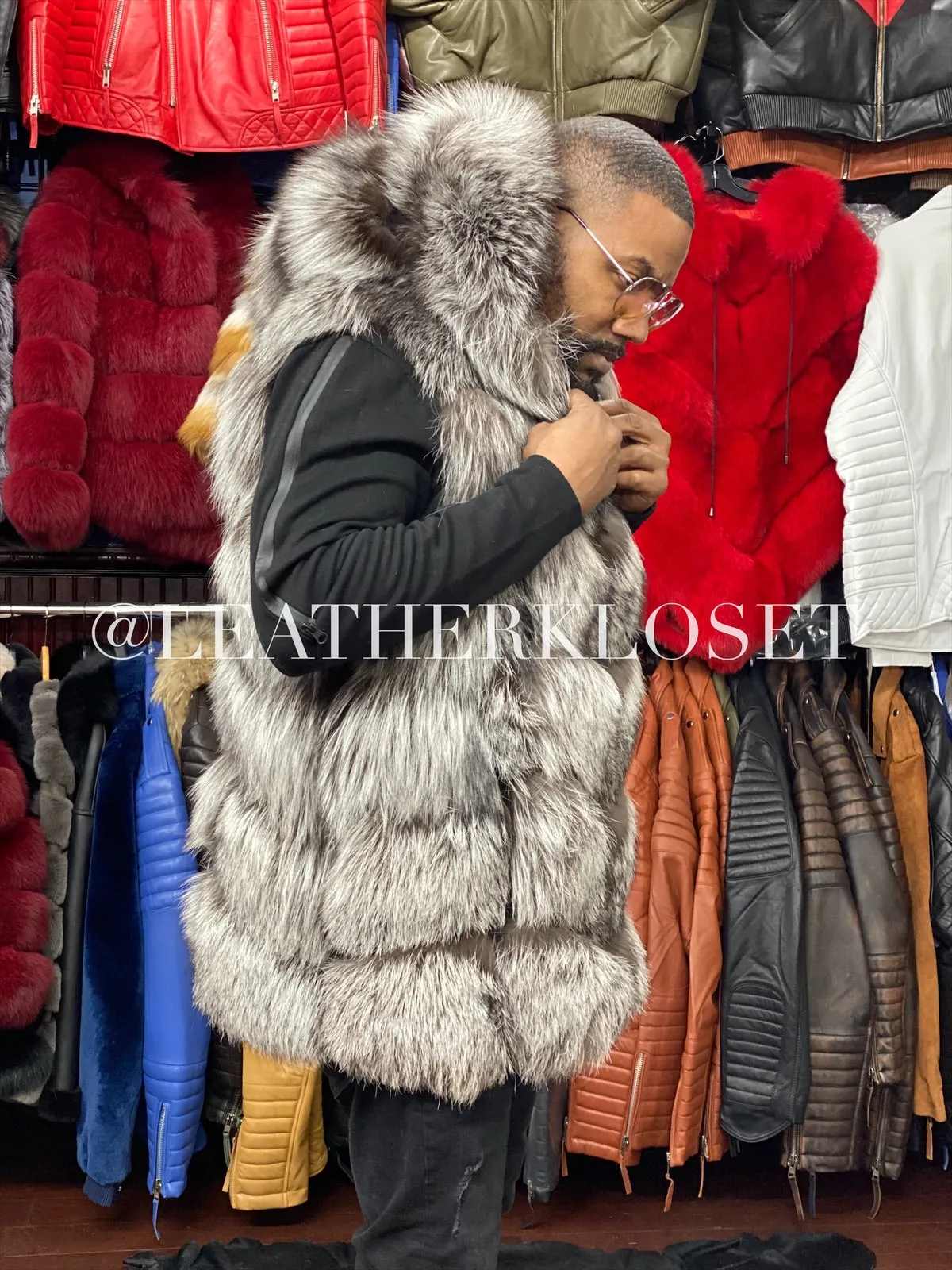 Men's Fox Fur Vest With Hood