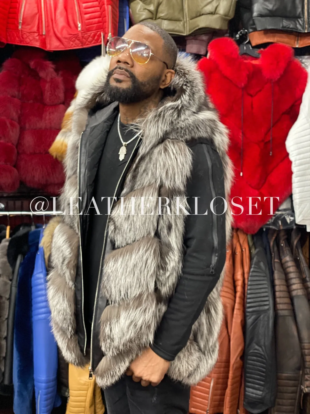 Men's Fox Fur Vest With Hood