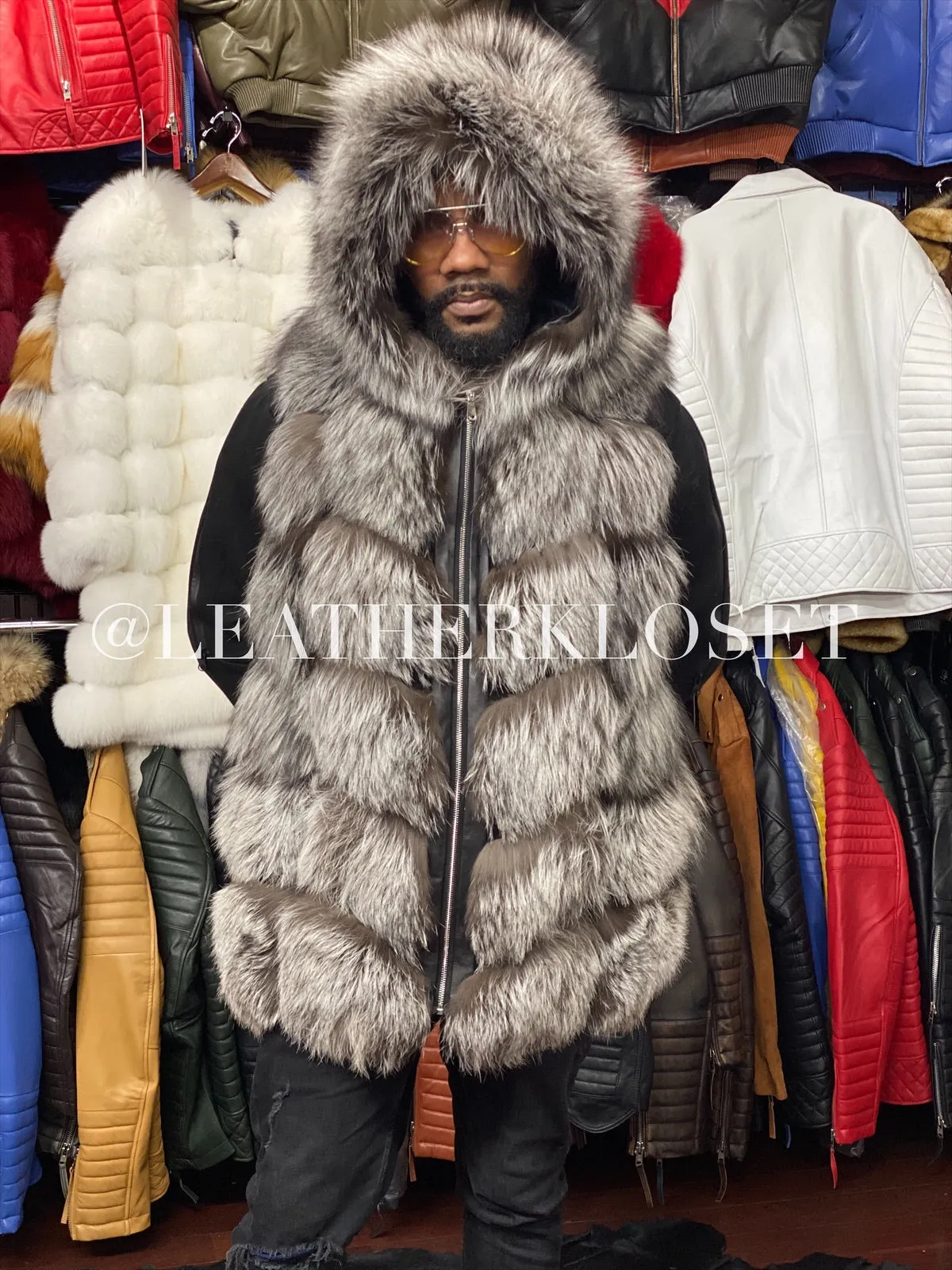 Men's Fox Fur Vest With Hood