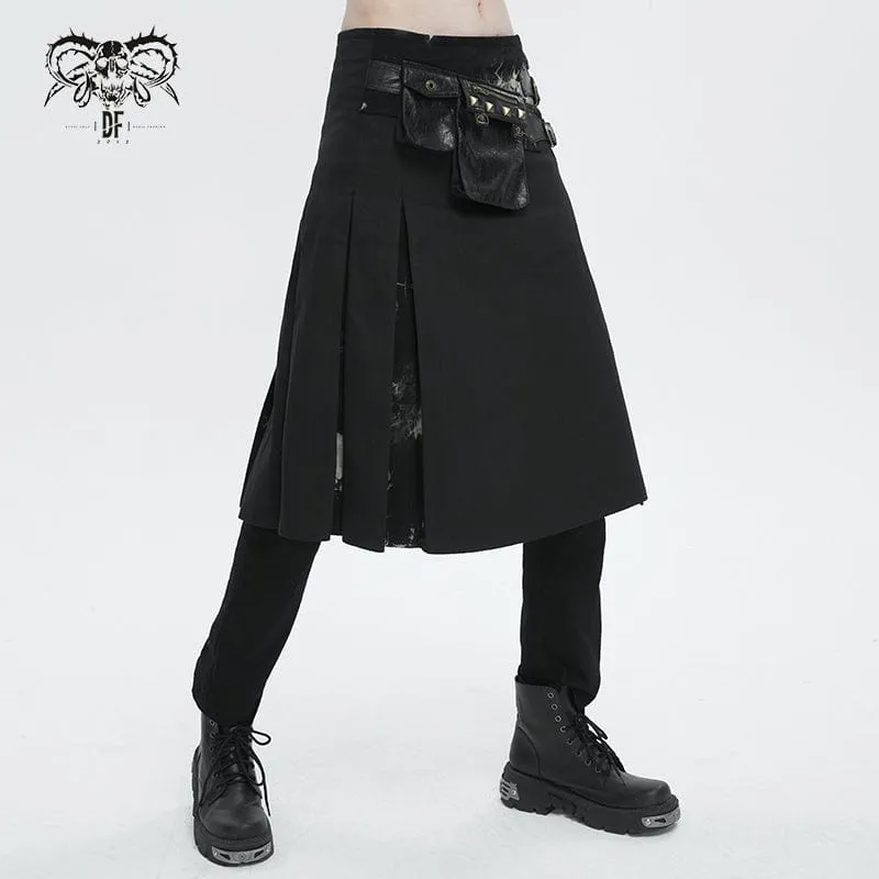 Men's Gothic Tie-dyed Splice Kilt with Waistbag