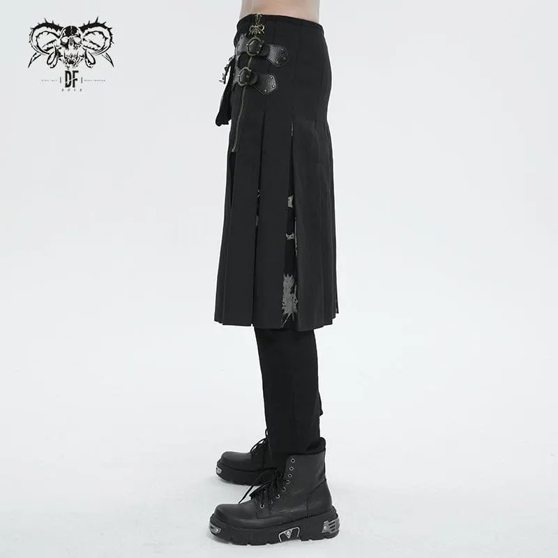 Men's Gothic Tie-dyed Splice Kilt with Waistbag