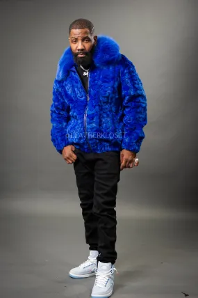 Men's Mink with Fox Fur Bomber Jacket [Royal Blue]