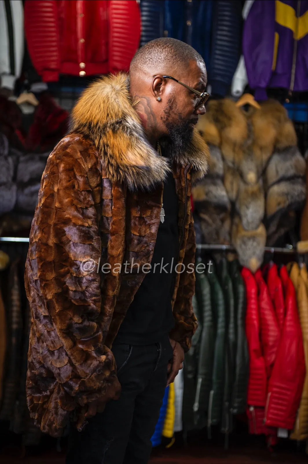 Men's Mink with Fox Fur Bomber Jacket