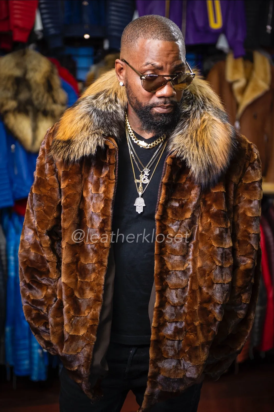 Men's Mink with Fox Fur Bomber Jacket