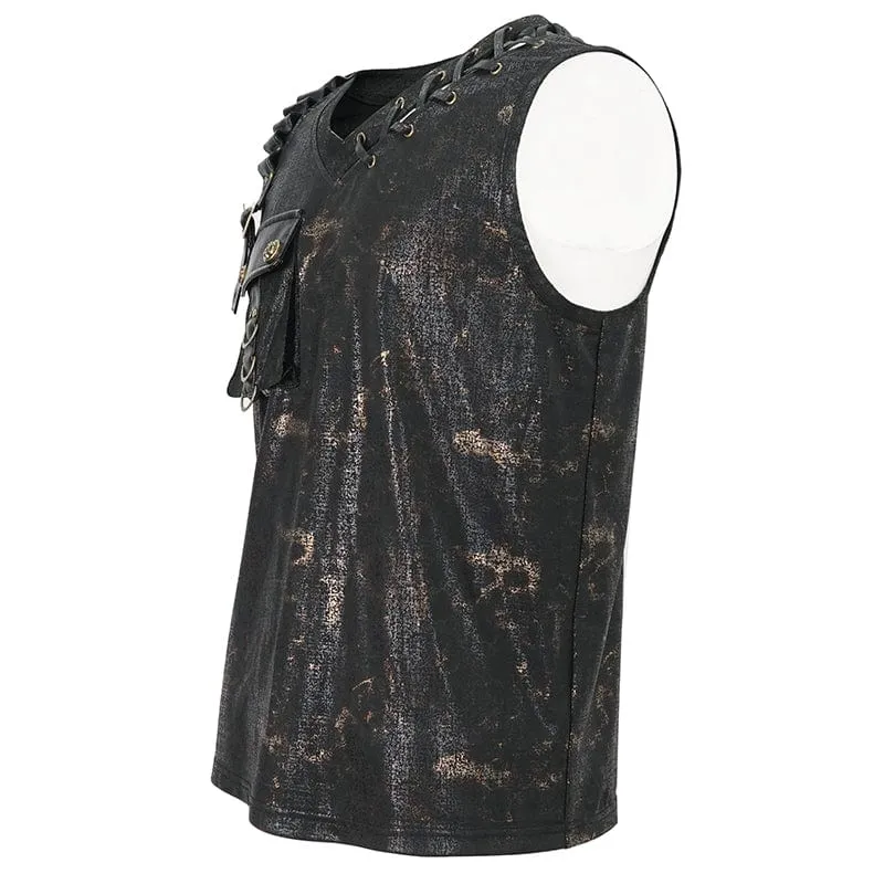 Men's Punk Big-pocket Buckle Tank Top