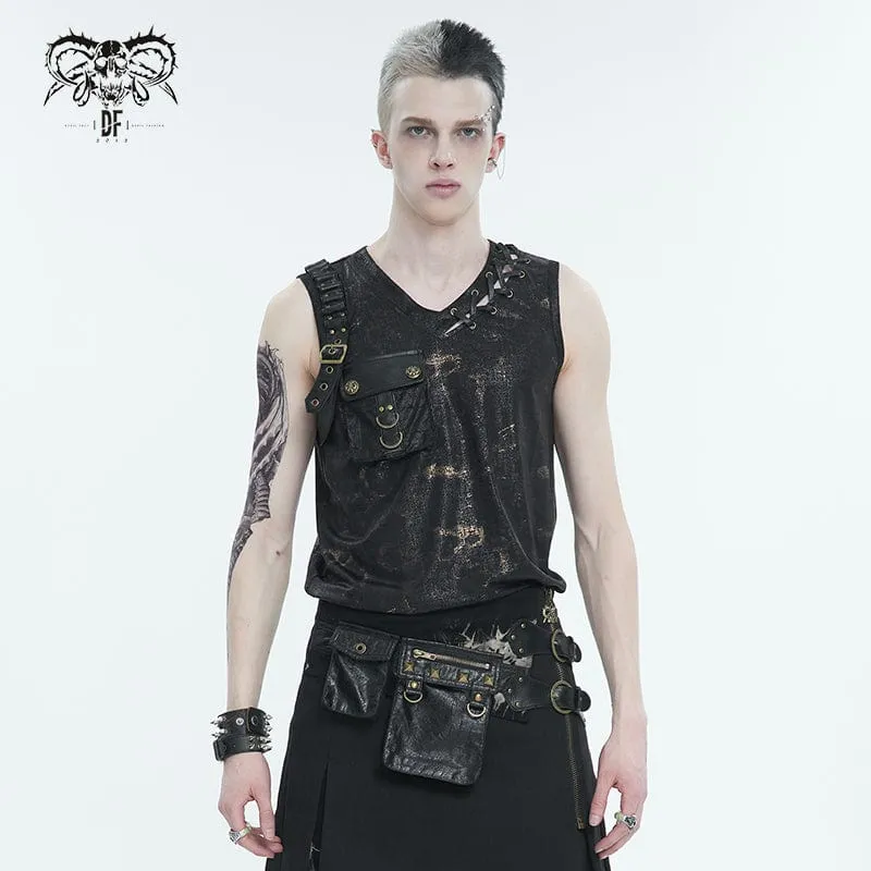 Men's Punk Big-pocket Buckle Tank Top