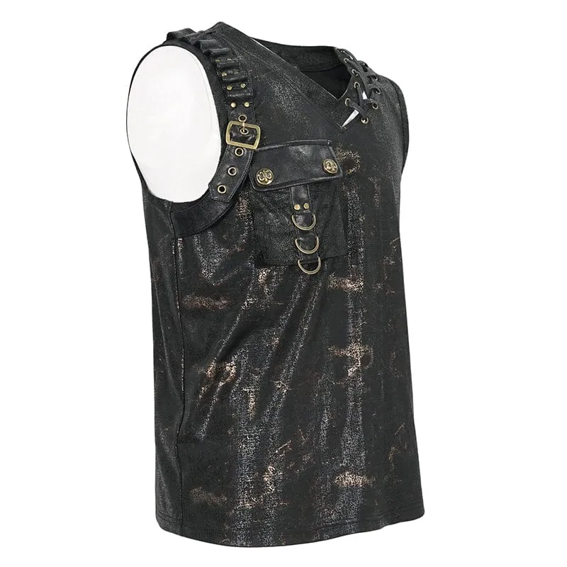 Men's Punk Big-pocket Buckle Tank Top