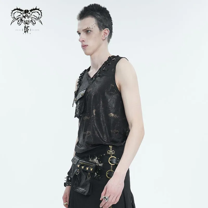 Men's Punk Big-pocket Buckle Tank Top