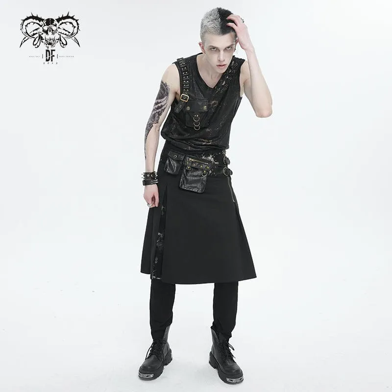 Men's Punk Big-pocket Buckle Tank Top