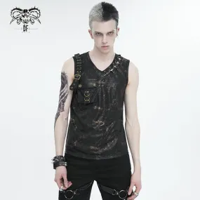 Men's Punk Big-pocket Buckle Tank Top