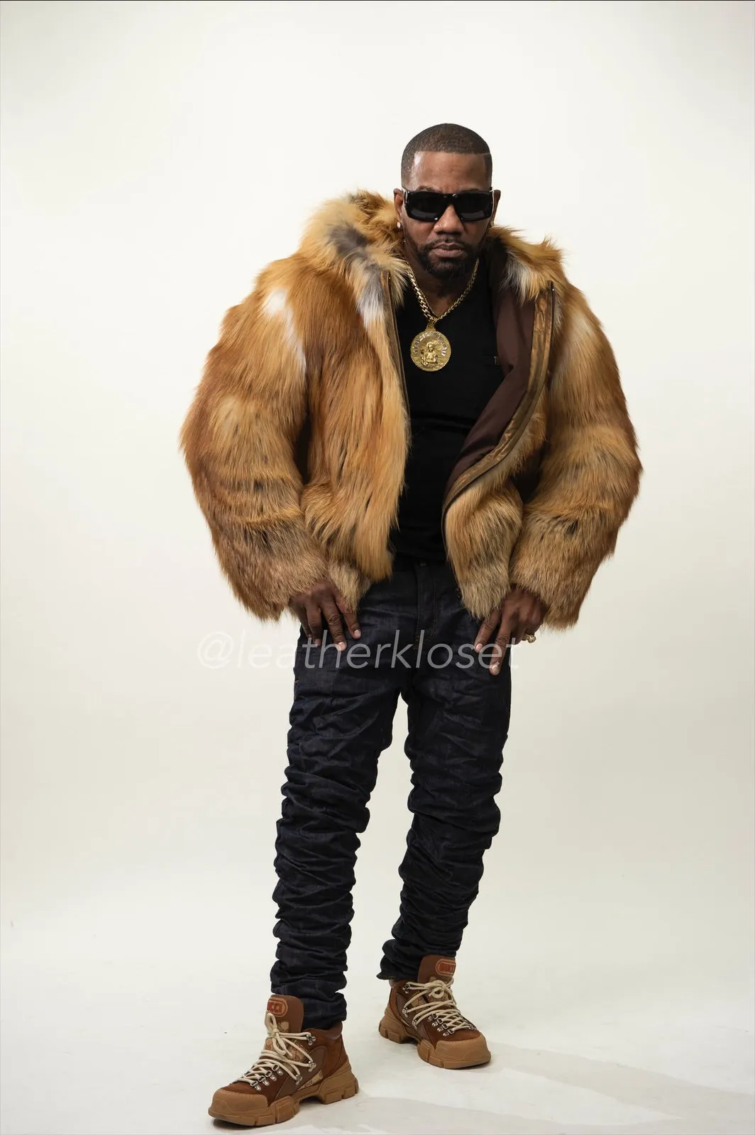 Men's Red Fox Fox Fur Bomber Jacket