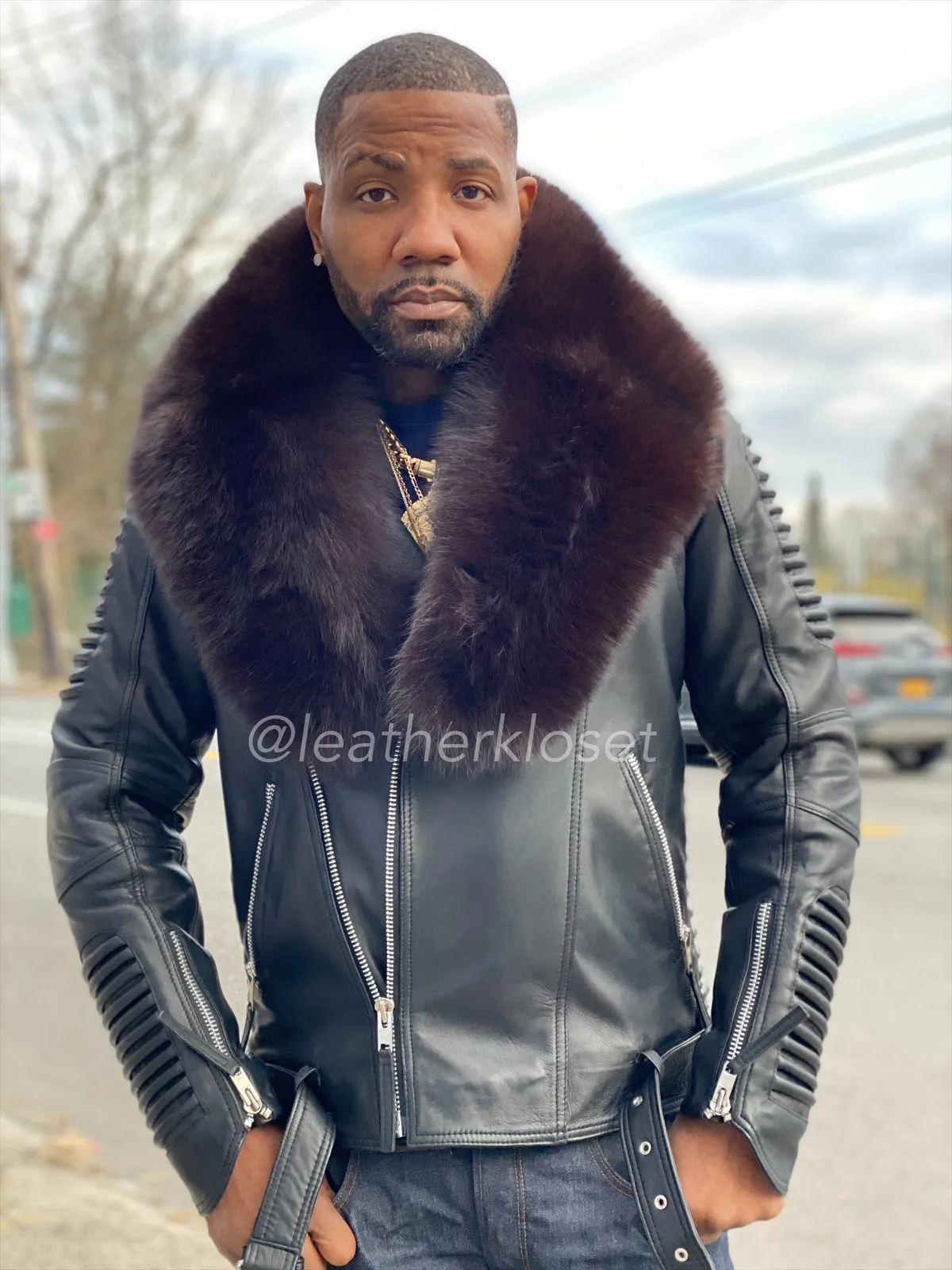 Men's Trey Biker Full Fox Fur Collar [Chocolate Fox]