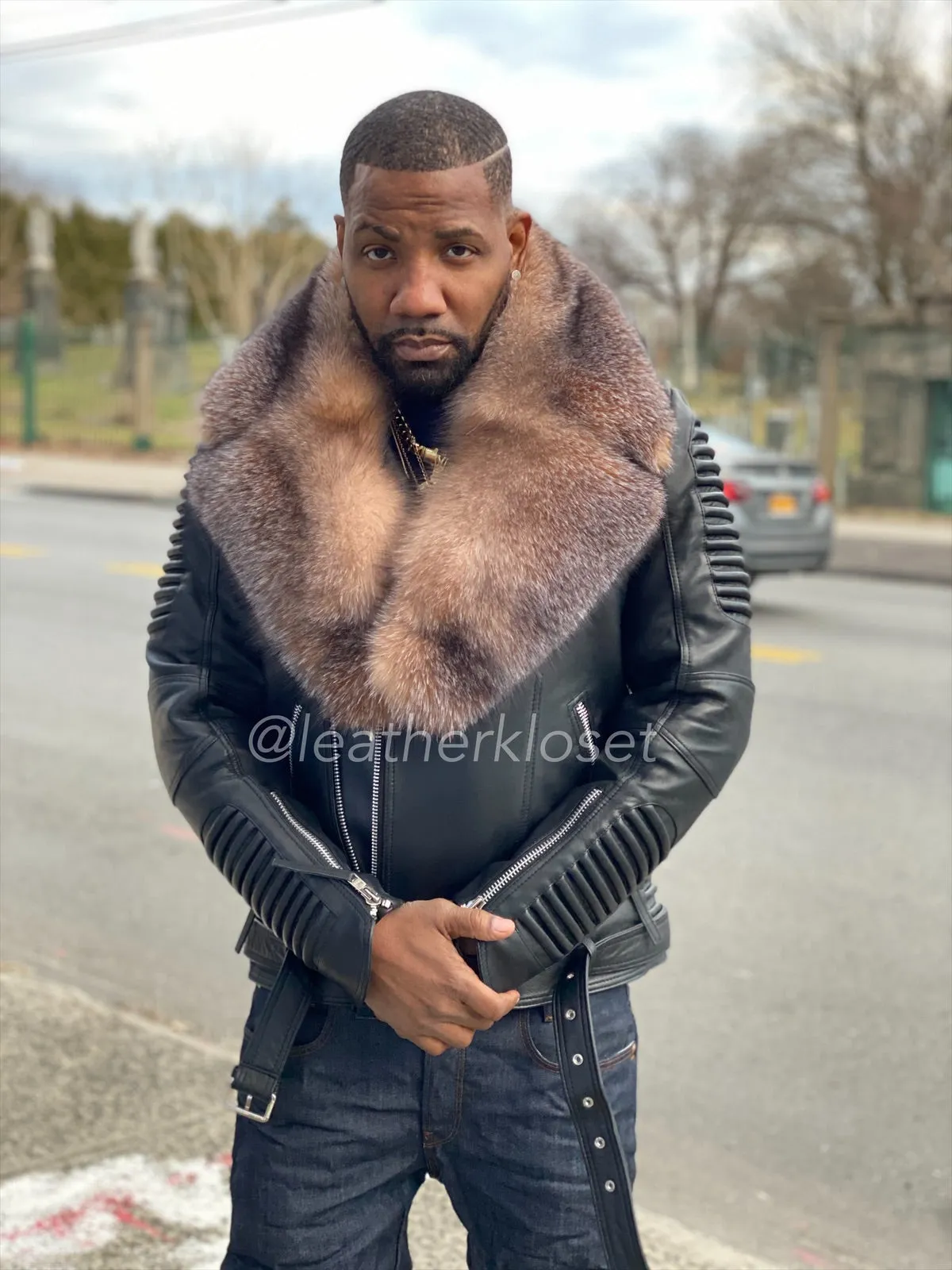 Men's Trey Biker Full Fox Fur Collar [Crystal]