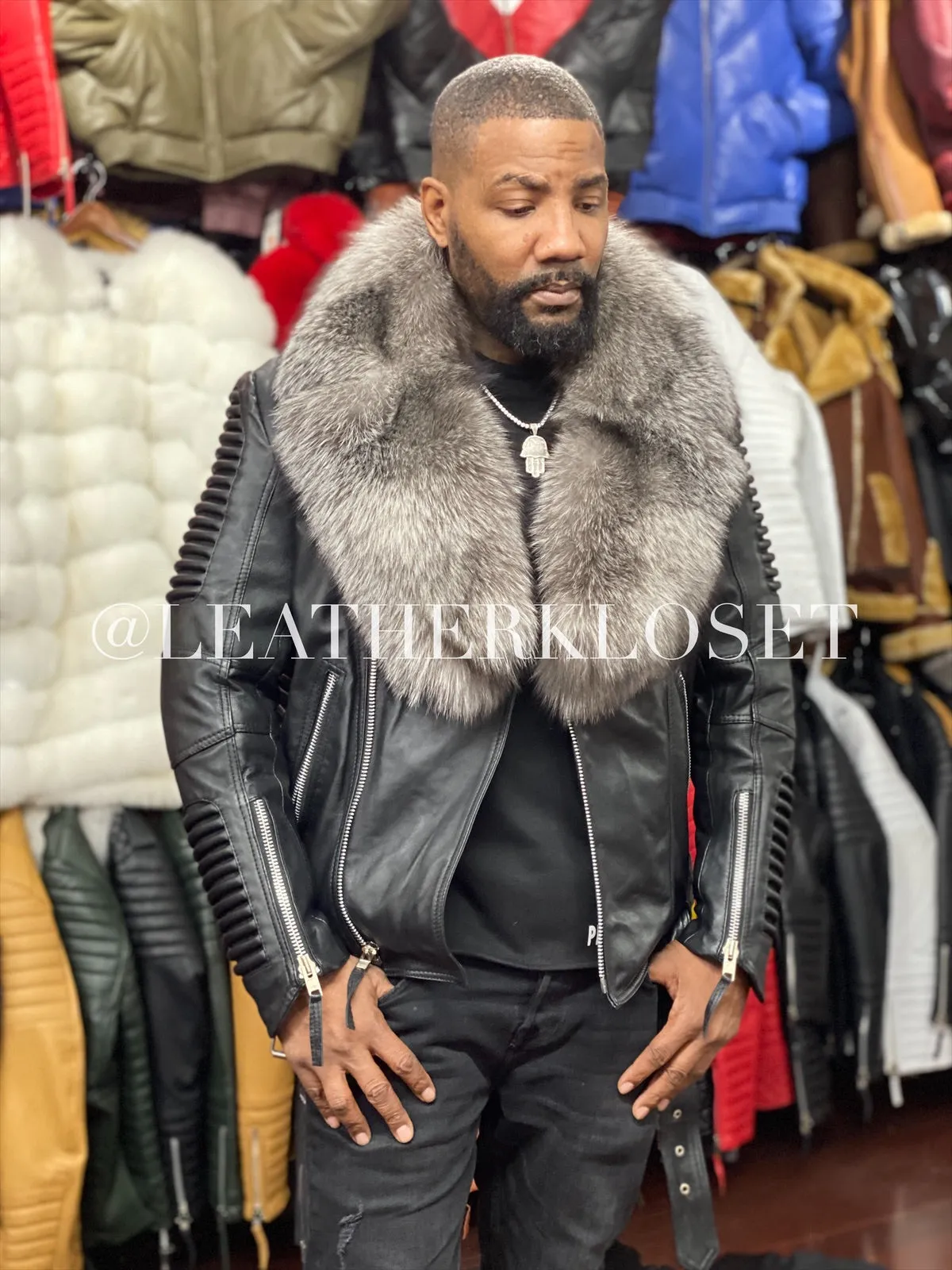 Men's Trey Biker Full Fox Fur Collar