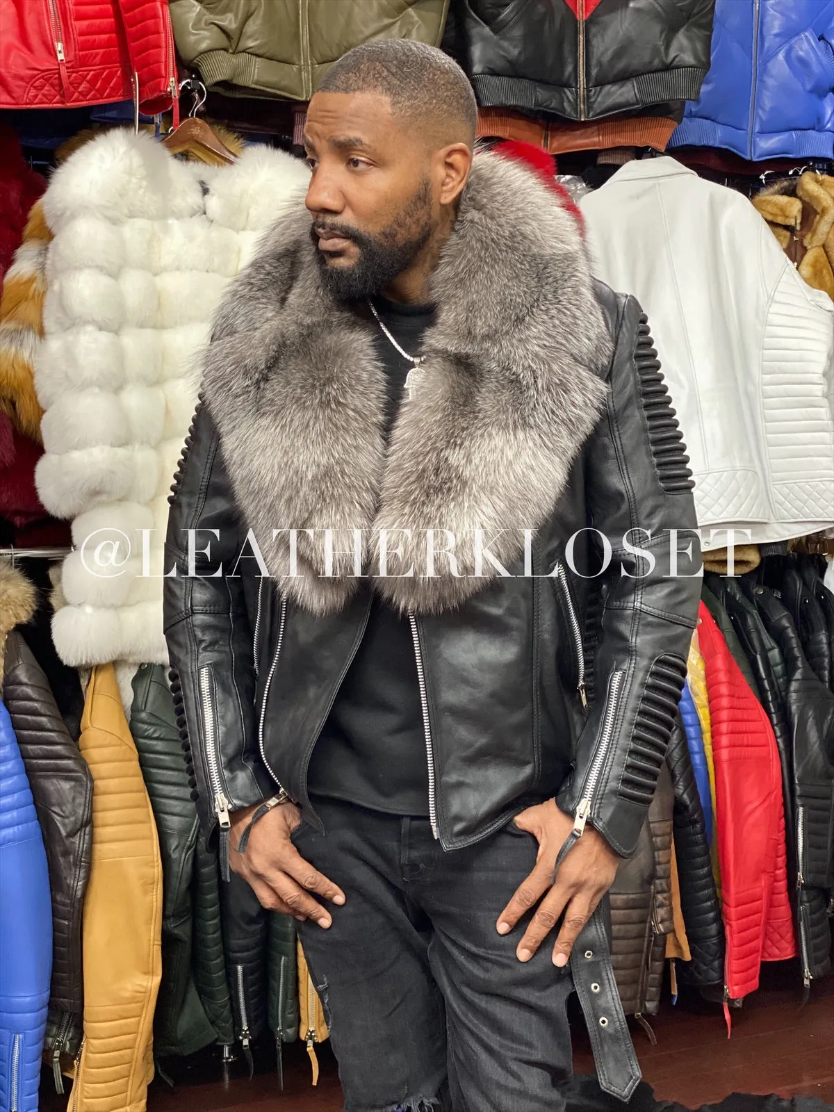 Men's Trey Biker Full Fox Fur Collar