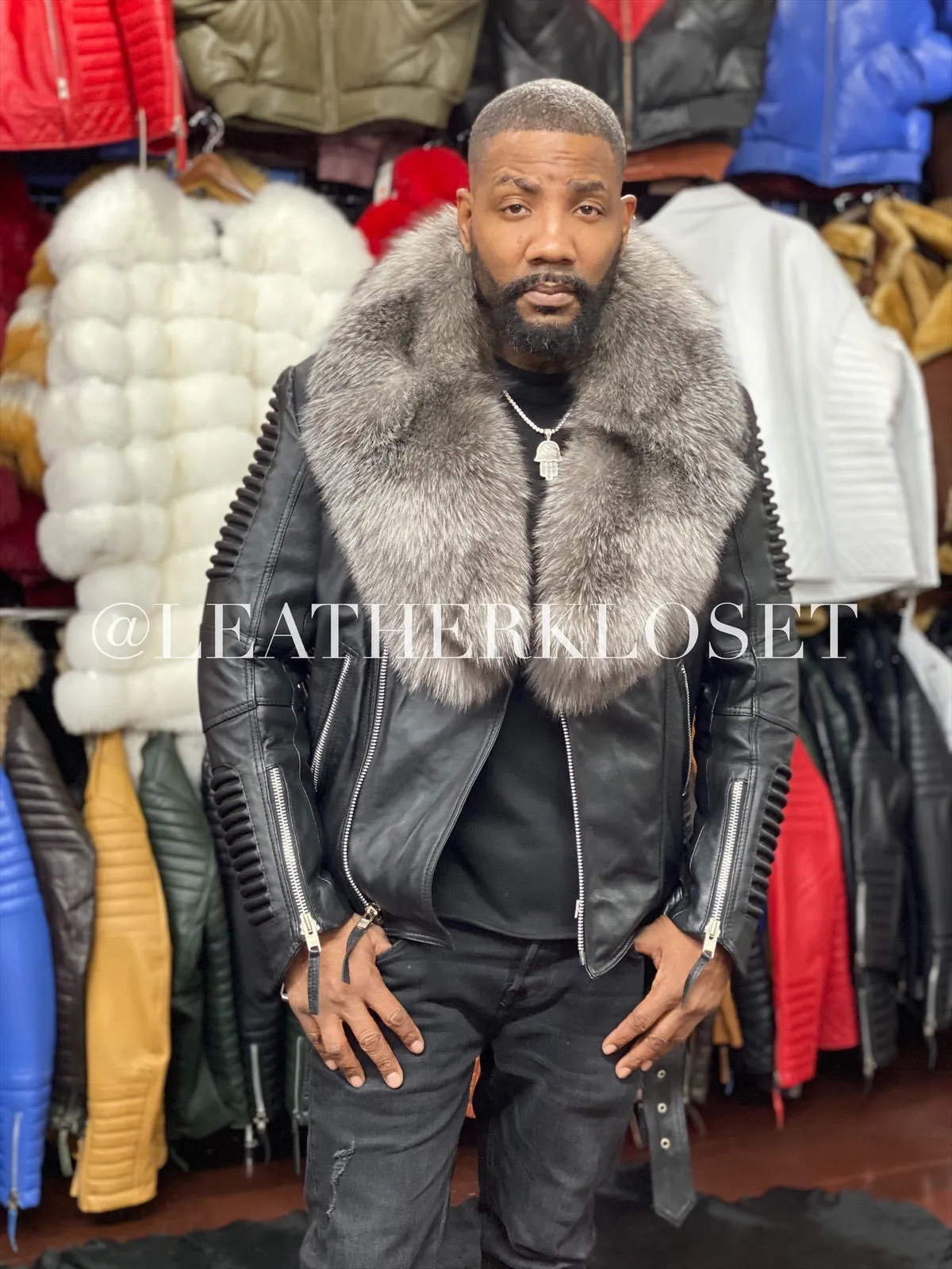 Men's Trey Biker Full Fox Fur Collar