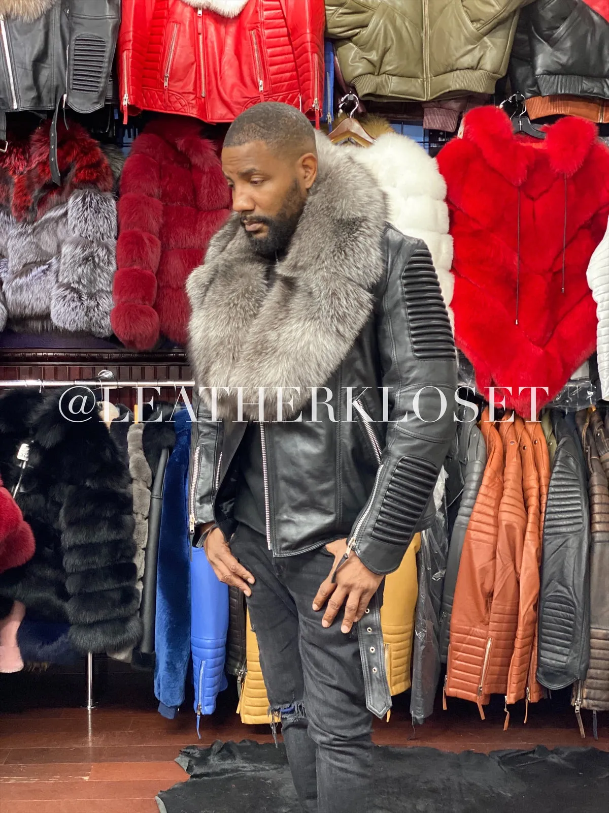 Men's Trey Biker Full Fox Fur Collar