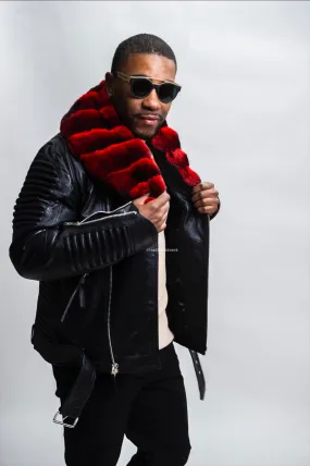 Men's Trey Biker With Real Chinchilla Fur Collar [Red Chinchilla]