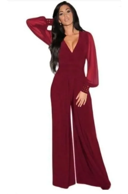 Mesh Sleeve Wide Leg Jumpsuit