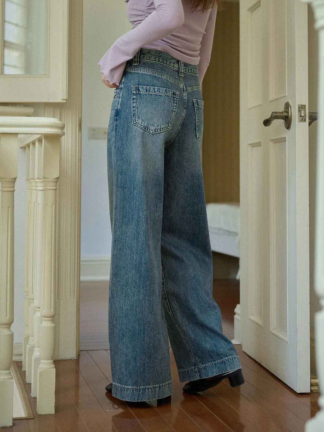 Milan High Rise Vintage Wide Leg Cotton Jeans