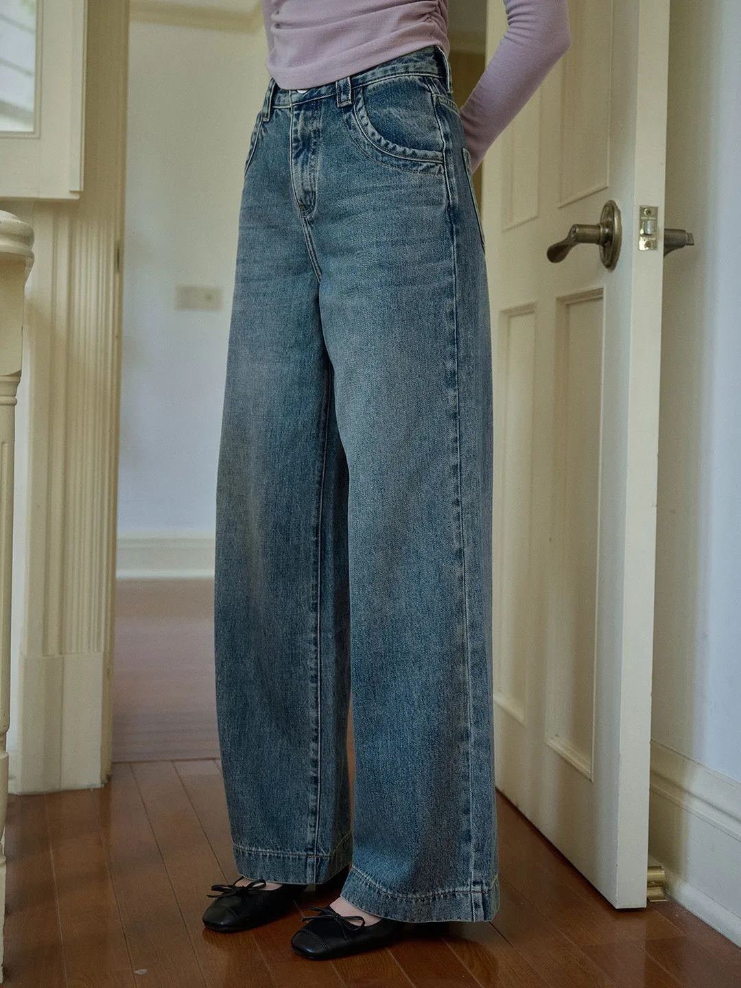 Milan High Rise Vintage Wide Leg Cotton Jeans