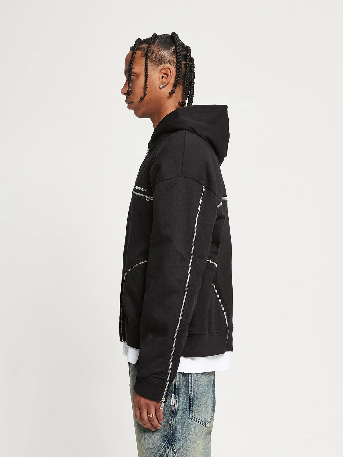 MULTIPLE ZIPPER HOODIE - BLACK