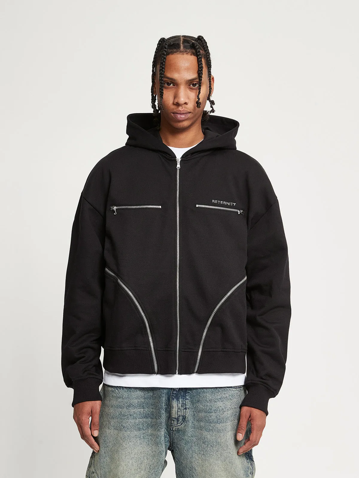 MULTIPLE ZIPPER HOODIE - BLACK