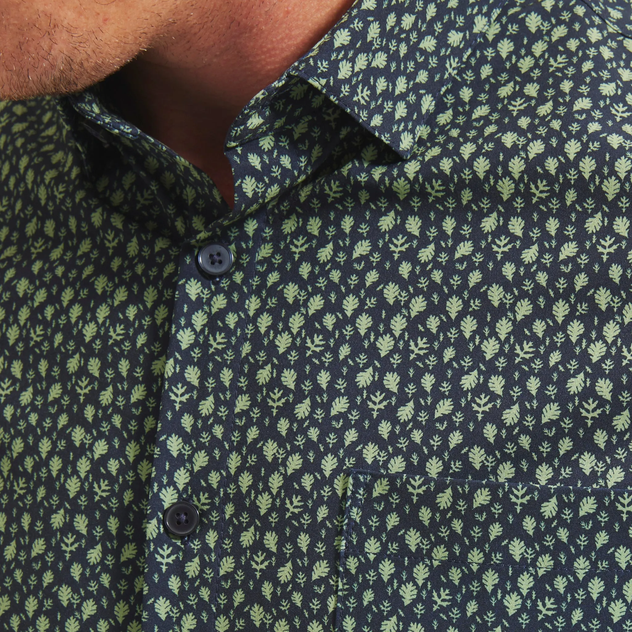 Navy Green Leaf Print