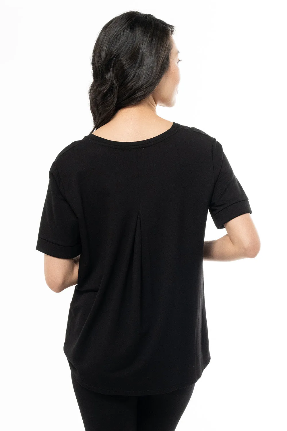 Nicola Folded-Cuff Bamboo Short Sleeve Tee - Black