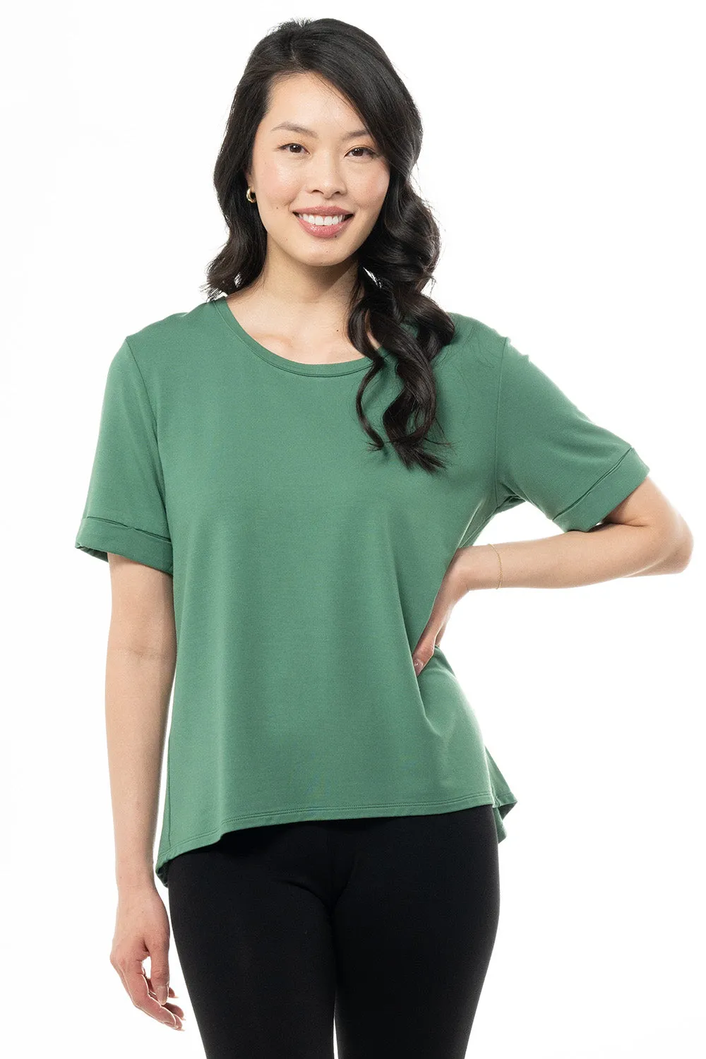 Nicola Folded-Cuff Bamboo Short Sleeve Tee - Forest Green