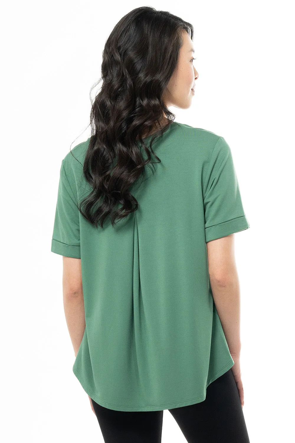 Nicola Folded-Cuff Bamboo Short Sleeve Tee - Forest Green