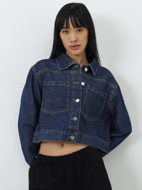 Nuon Dark Blue Cropped Denim Jacket