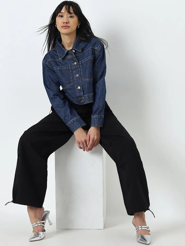 Nuon Dark Blue Cropped Denim Jacket