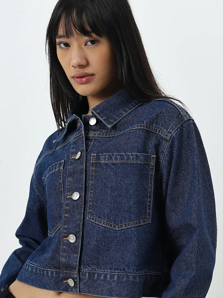 Nuon Dark Blue Cropped Denim Jacket