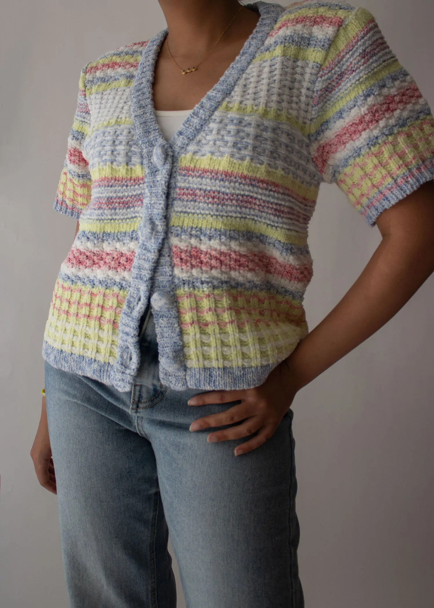 Padded Shoulder Knit Cardigan - Multicolor