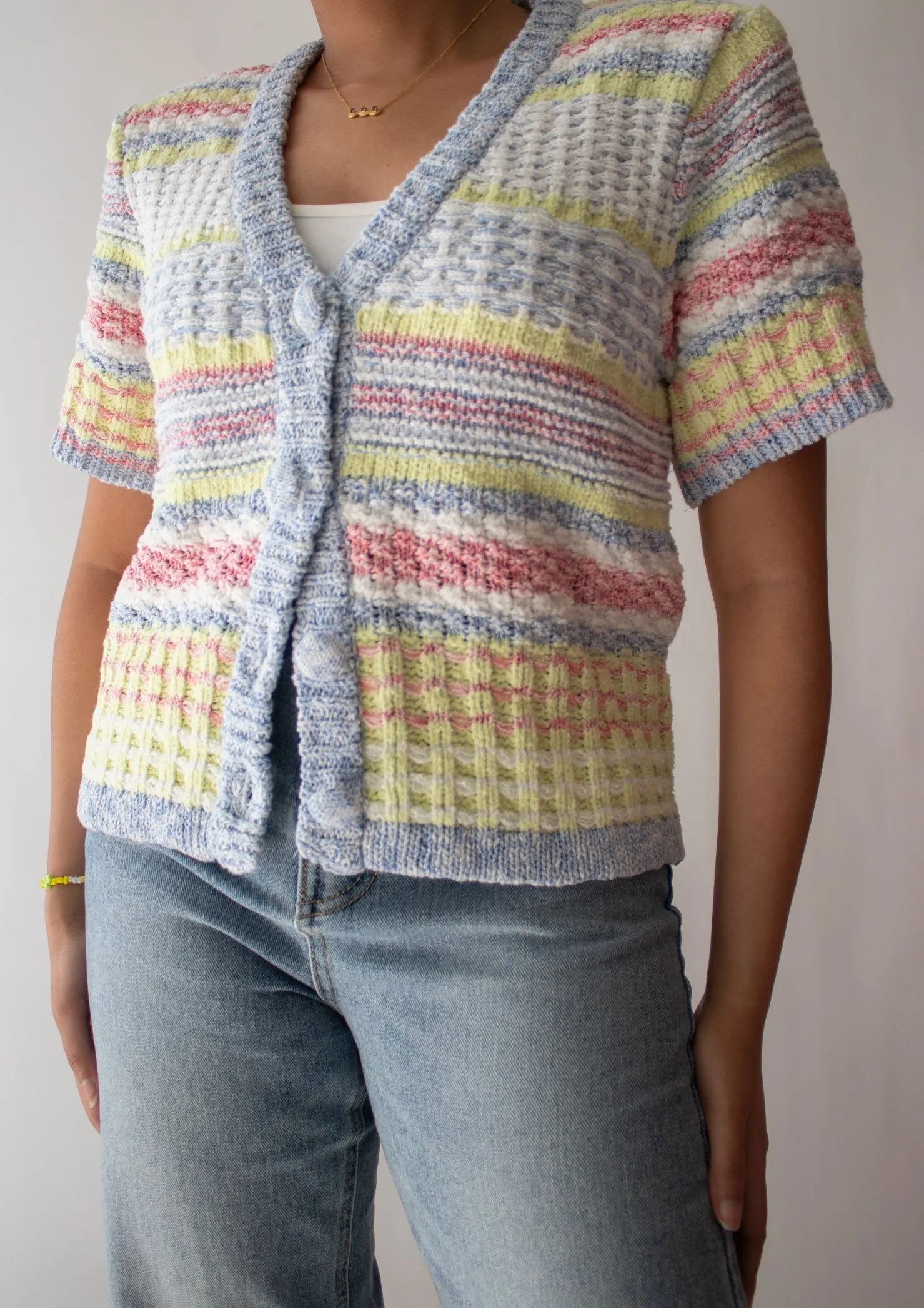 Padded Shoulder Knit Cardigan - Multicolor