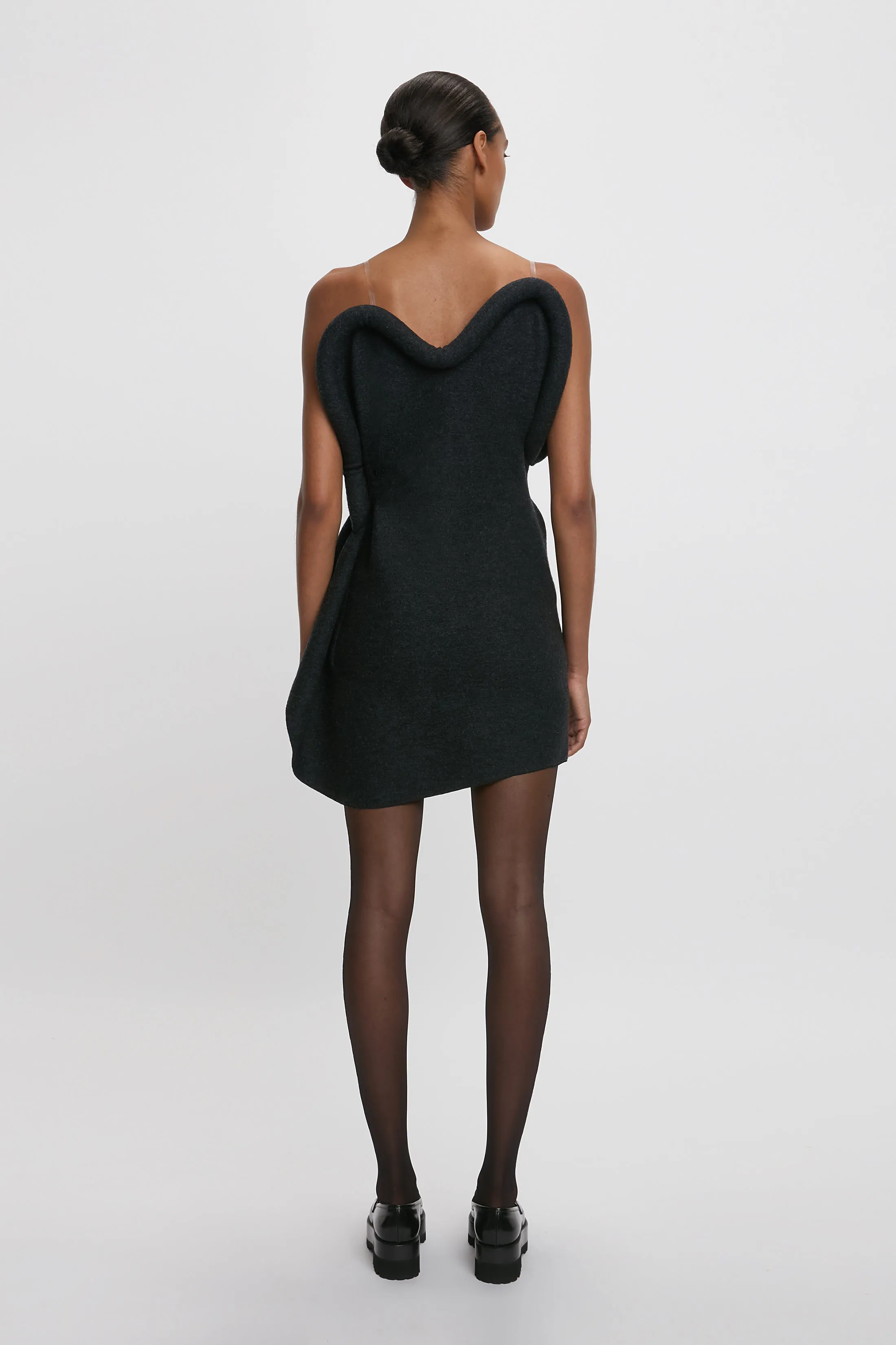 Padded Tube Detail Heart Mini Dress In Charcoal