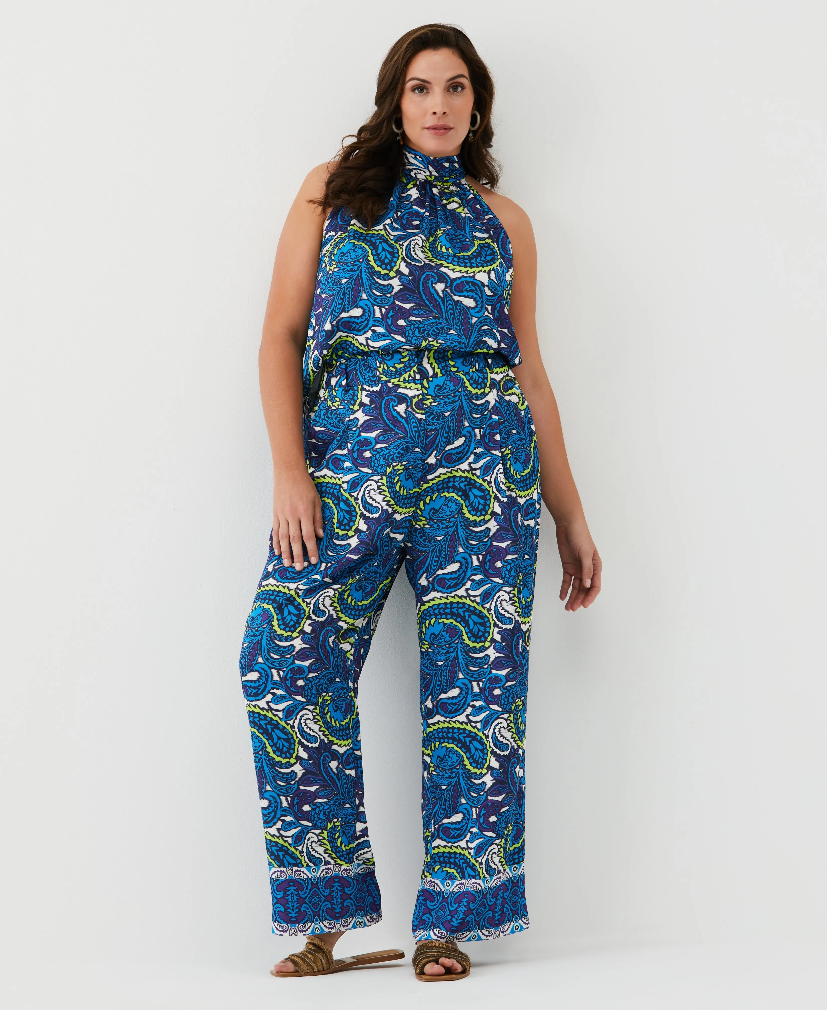 Paisley Print High Rise Wide Leg Pant