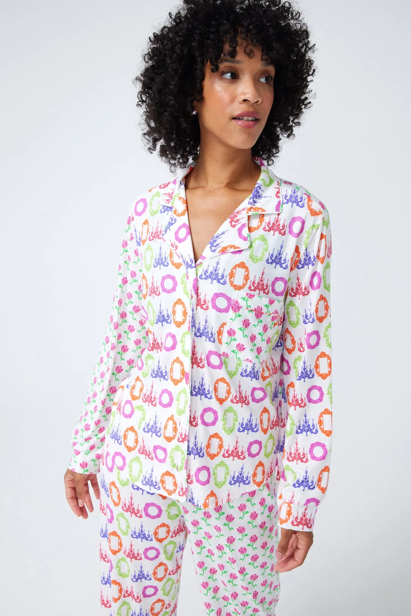 Pajama Set in Mirrors and Pink Stemmed Roses Patchwork