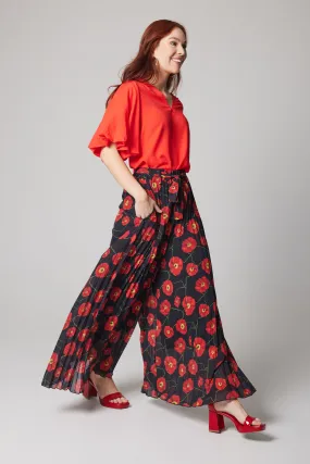 Pleated Palazzo Pant - Poppies