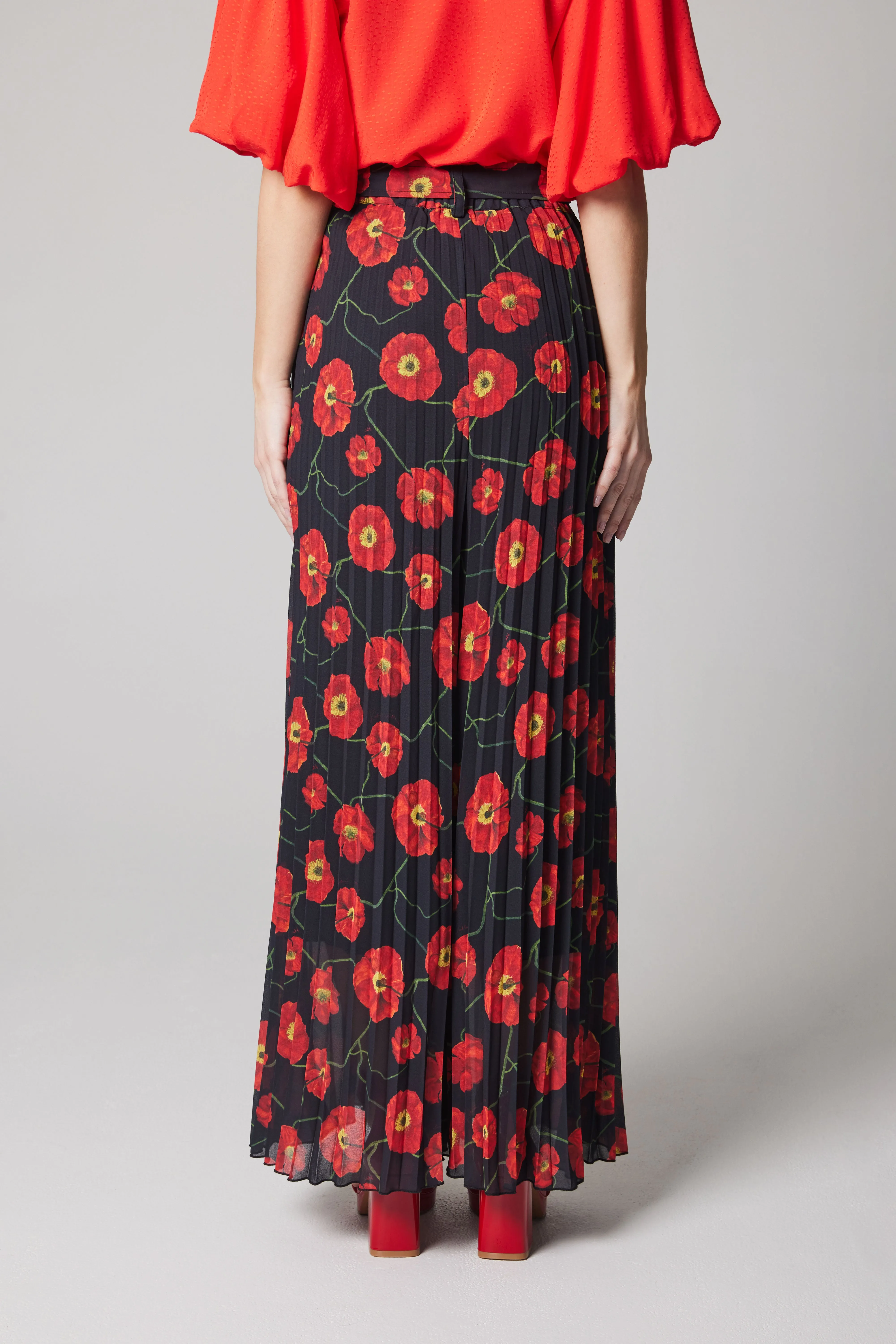 Pleated Palazzo Pant - Poppies