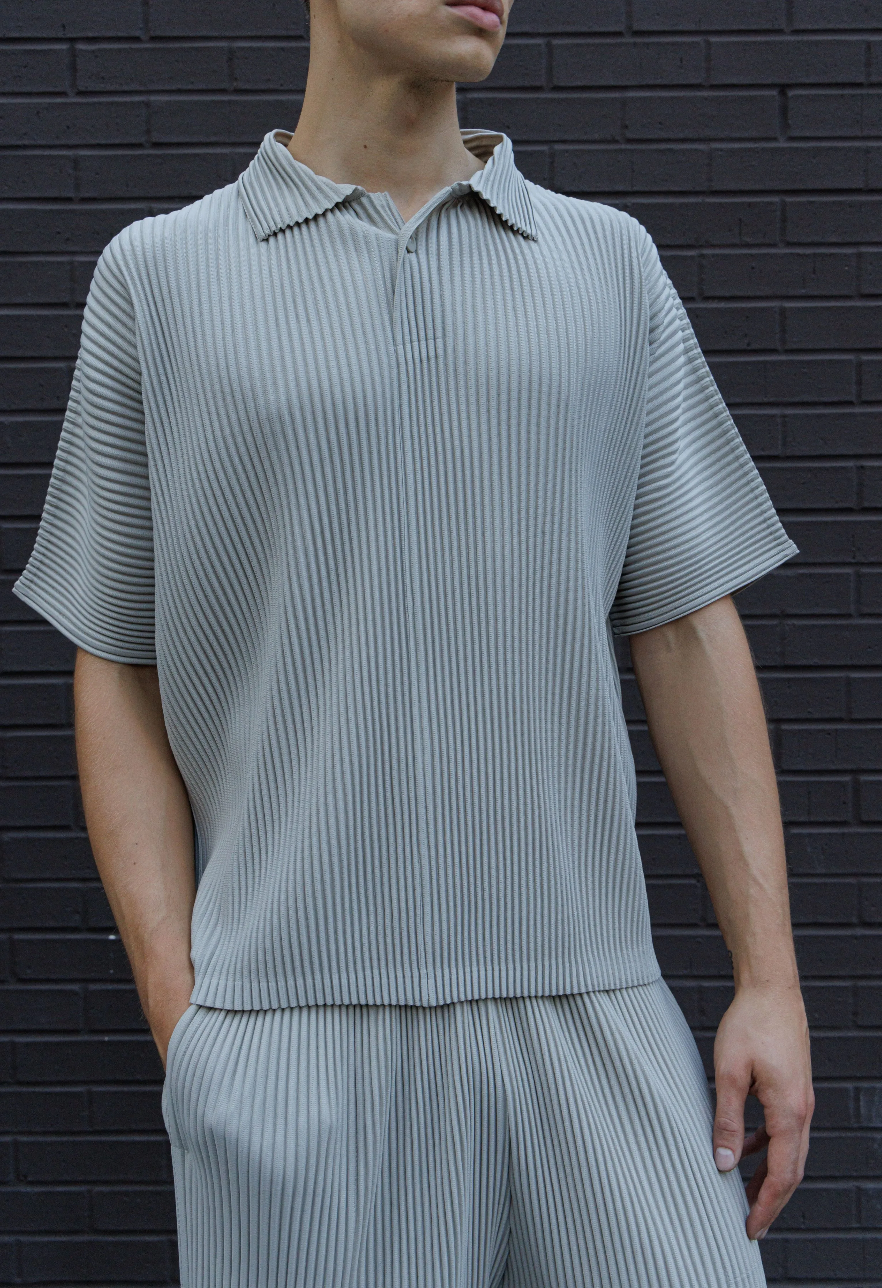 Pleated Shirt in Light Grey