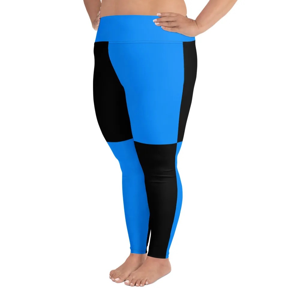 Plus Size Leggings Black and Blue Checker